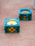 Blue Pottery Candle Holder Set Of 2pcs.